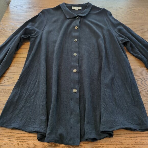 Christopher Calvin Women’s Blouse Black Sz L Button Front‎ Linen Blend Tunic Top - Picture 13 of 13